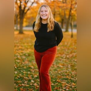 Maronie Women's Rustic Orange Striped Velvet Pants